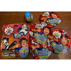 Ryan's World Mini Figures Mystery Blind Bag Lot Of 4 + Egg + Panda Mystery Toys